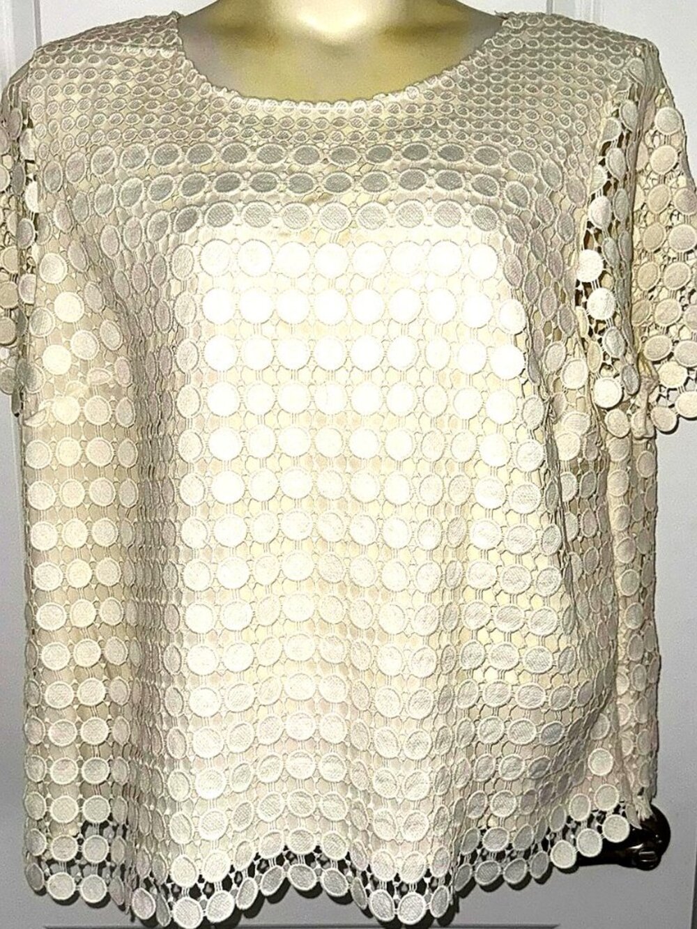 RSVP by Talbots Cream Lace Blouse – Size 3X Elegant Short Sleeve Top
